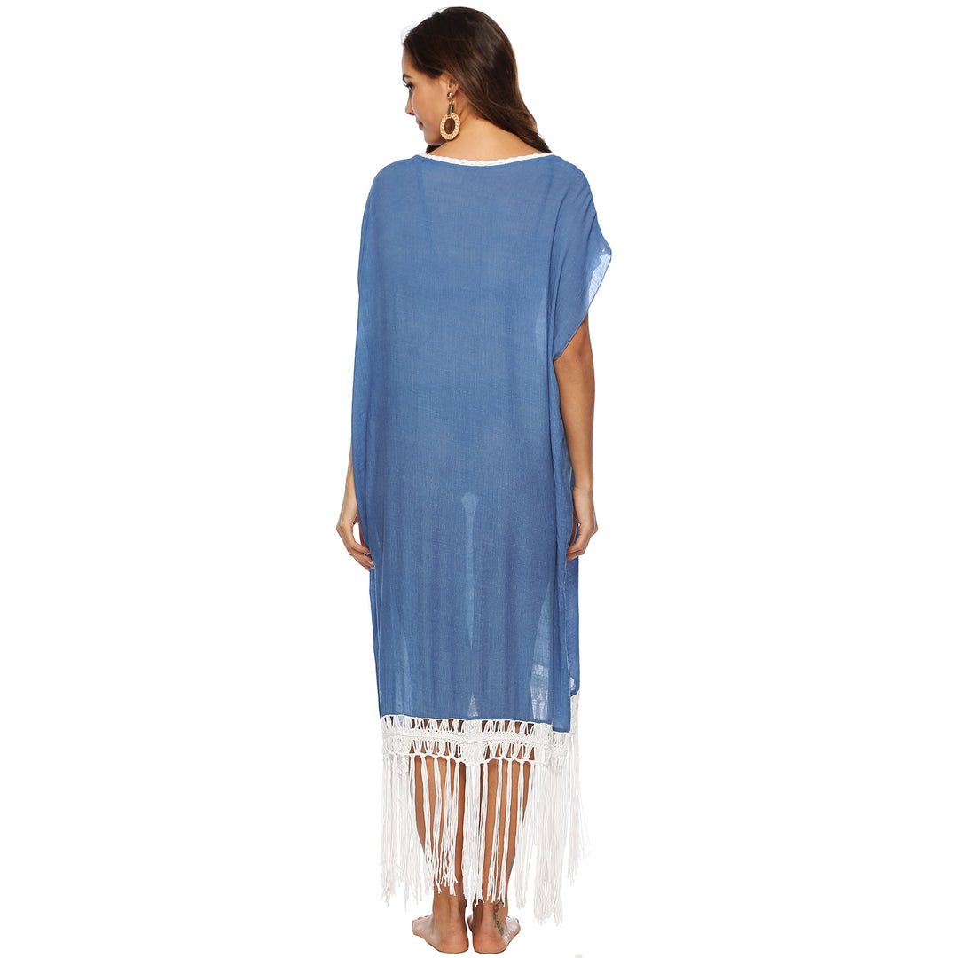 Dame elegant strand-overdel kaftan med frynse-detaljer Stilla