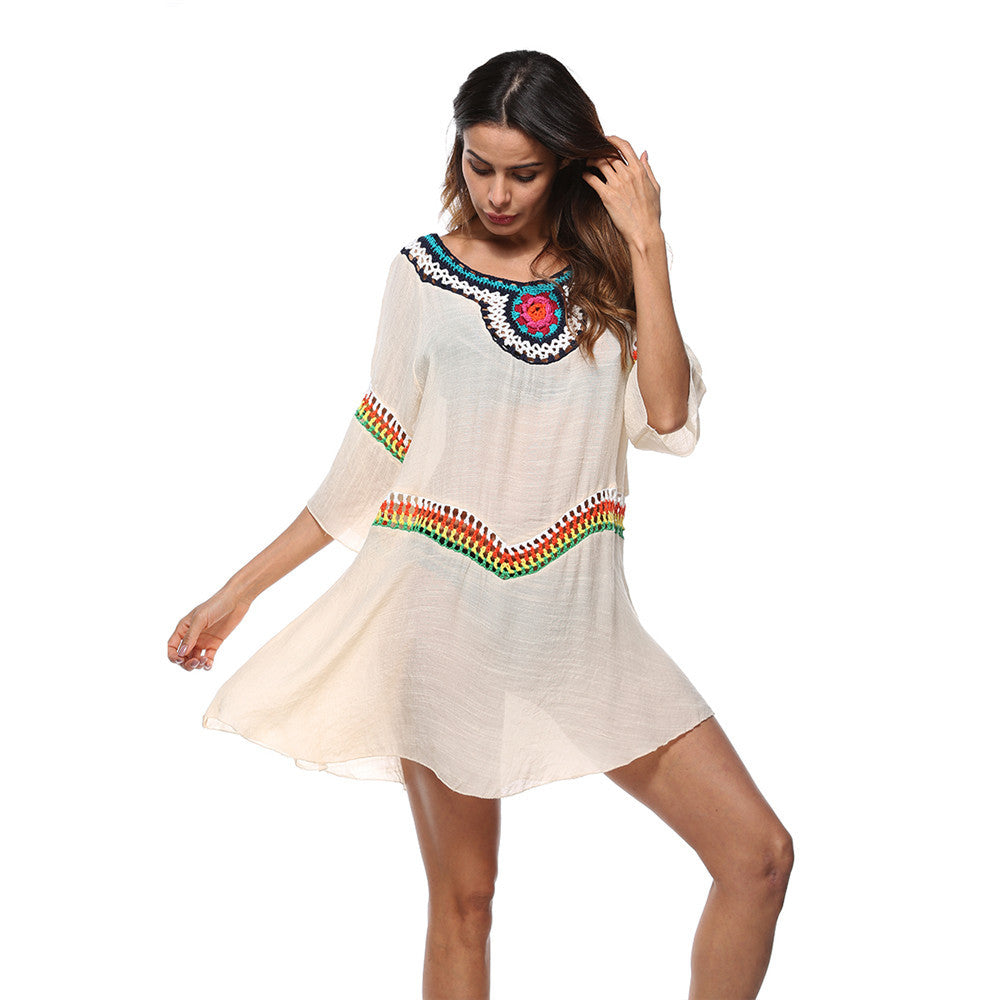 Dame Broderet Strand Kaftan Kjole Stilla