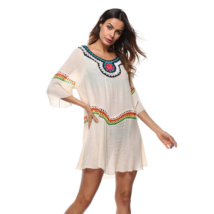 Dame Broderet Strand Kaftan Kjole Stilla