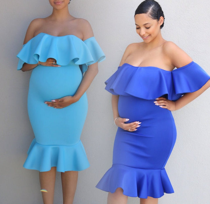 Dame Off-Shoulder Volant Graviditet Bodycon Kjole Stilla