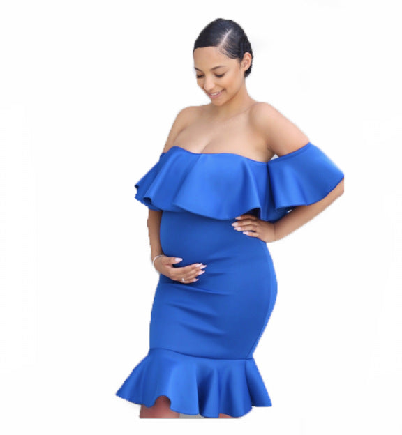 Dame Off-Shoulder Volant Graviditet Bodycon Kjole Stilla