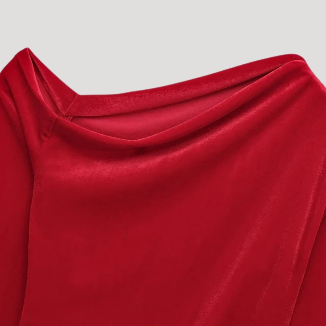 Stilla | One Shoulder Rynket Velour Top