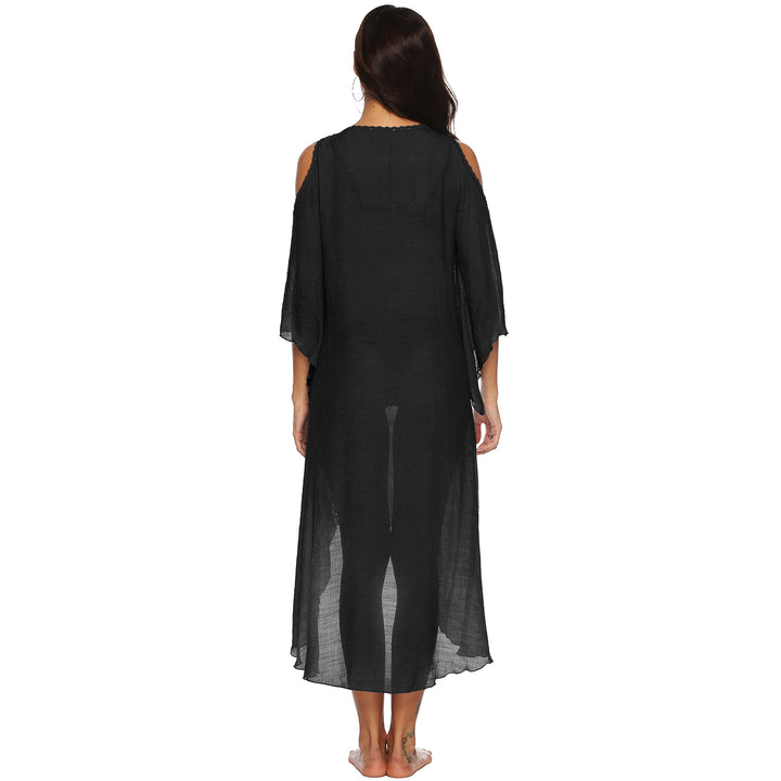 Femme Elegante Åben-Skulder Strandkjole Stilla