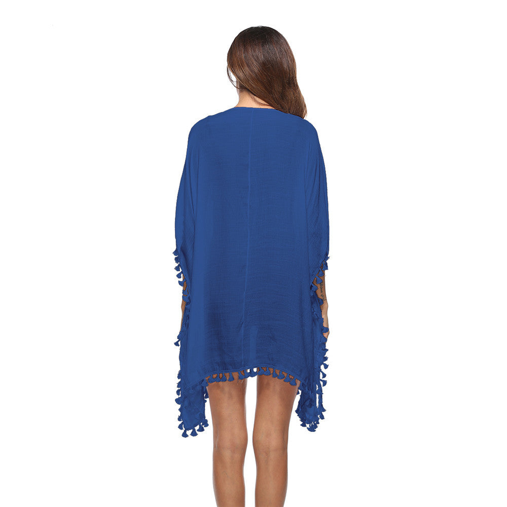 Dame Broderet Strand-Kaftan med Frynse Kant Stilla
