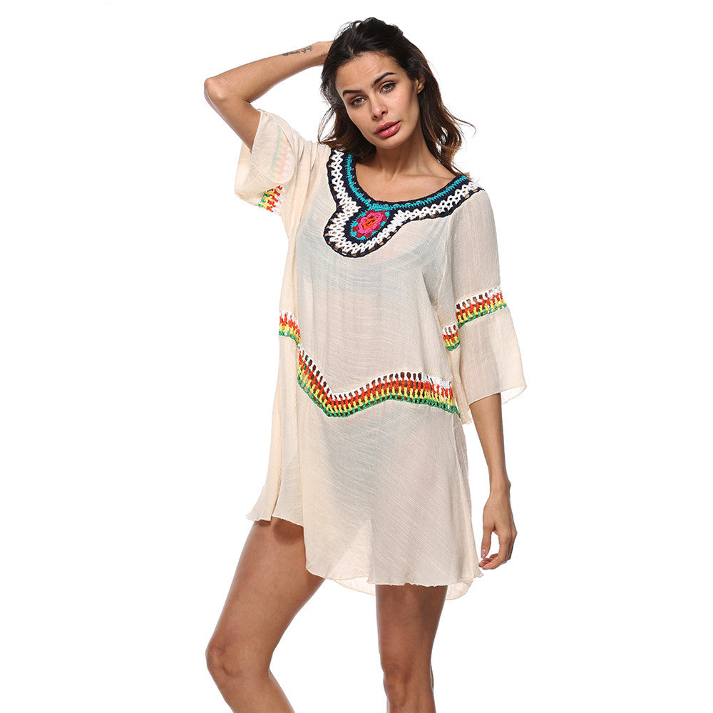 Dame Broderet Strand Kaftan Kjole Stilla