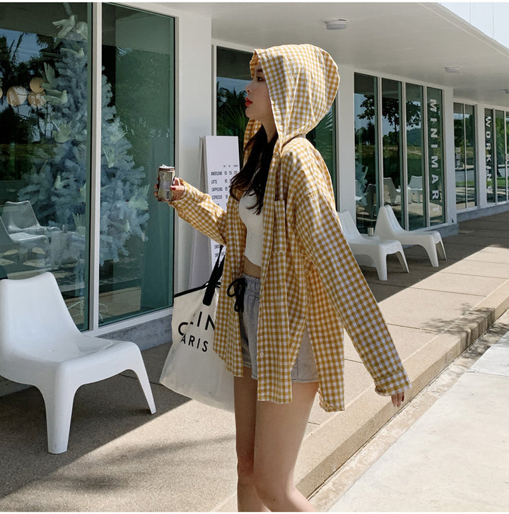 Kvinders afslappede ternede bluse med hætte Stilla