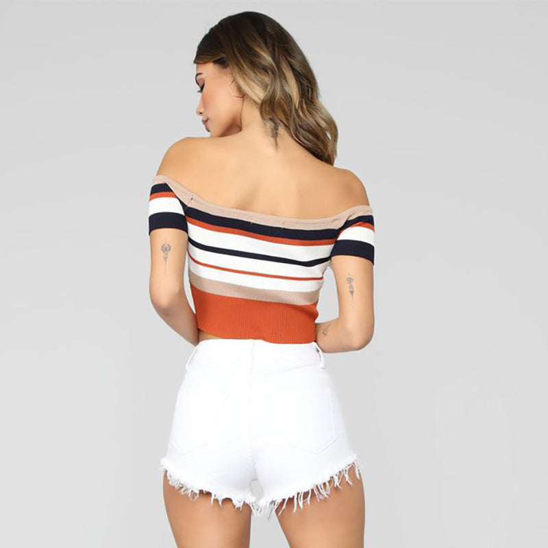 Dame Ribbetrøje Crop-Top med Off-Shoulder A Udsnit Stilla