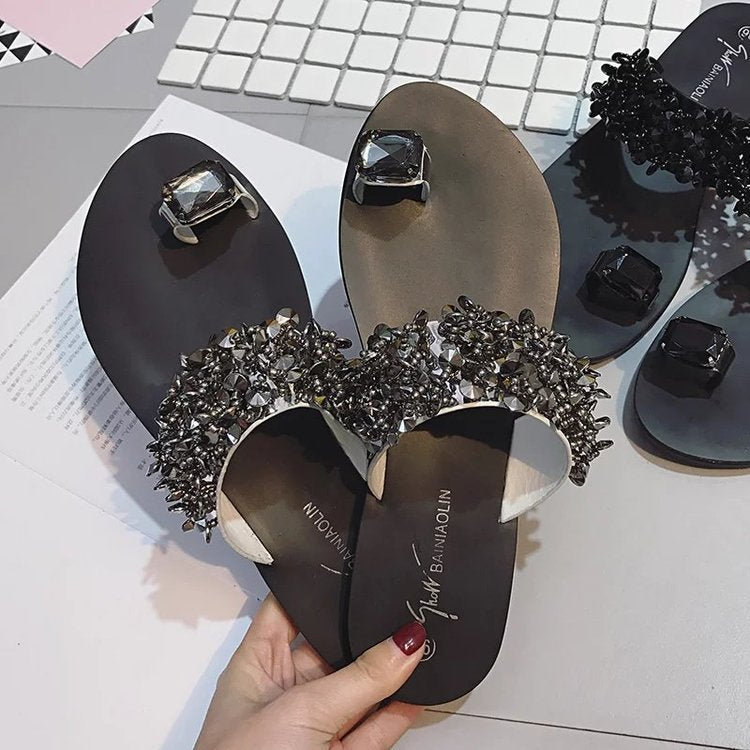 Dame åbne sandaler med glitrende dekorative sten og skridsikker sål Stilla