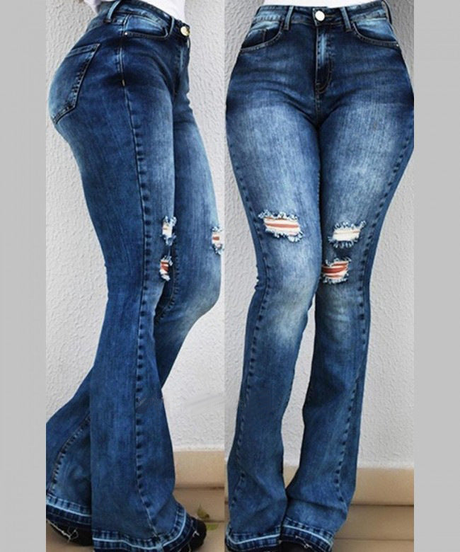 Dame Flared Jeans med Distressed-detaljer og høj talje Stilla