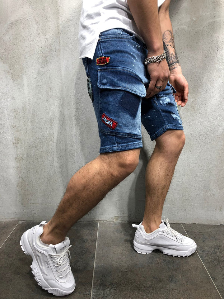 Herre korte Cargo-jeans med trendy huller og praktiske lommer Stilla