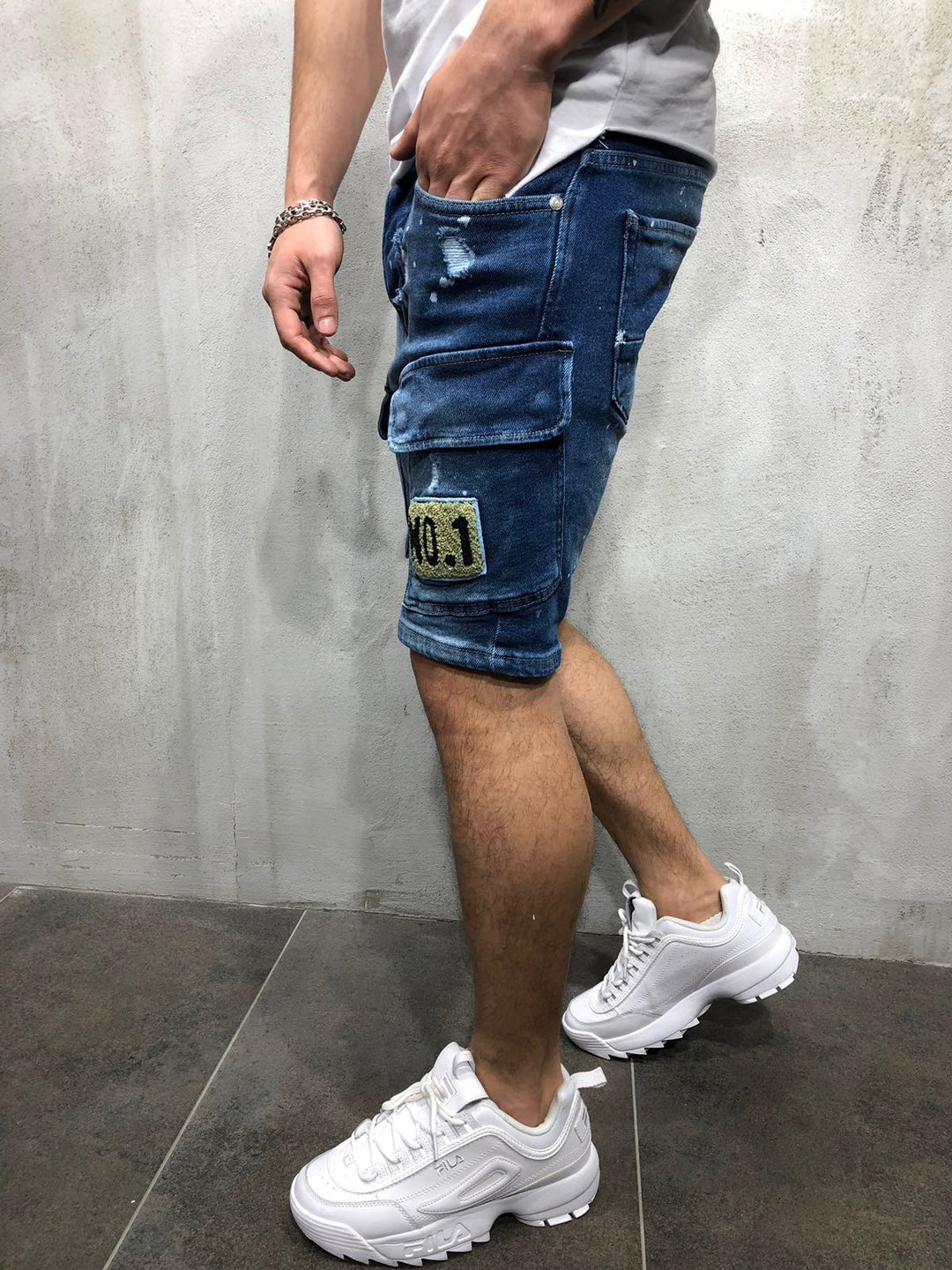 Herre korte Cargo-jeans med trendy huller og praktiske lommer Stilla