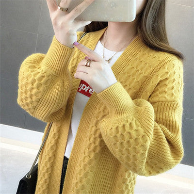 Femme lang åben struktureret strik-cardigan Stilla