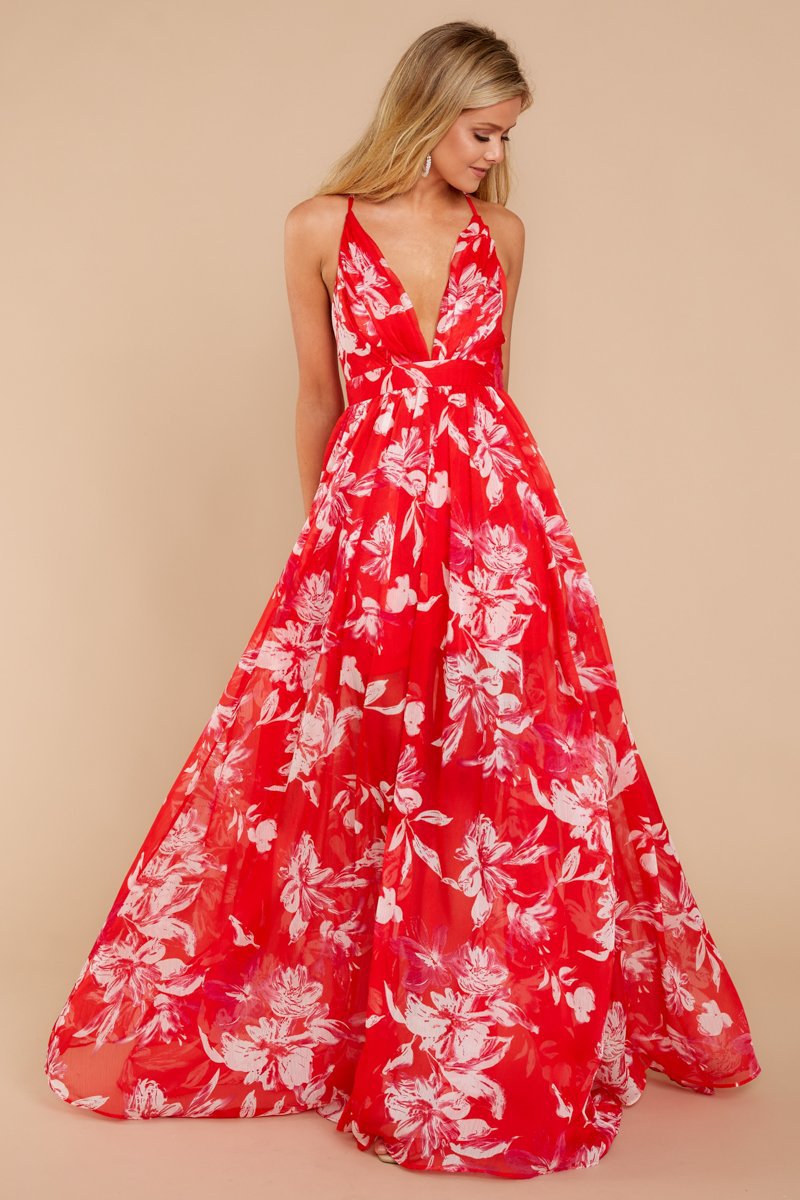 Stilla | Blomsterprint Plisseret Rygløs Slip Maxi Kjole