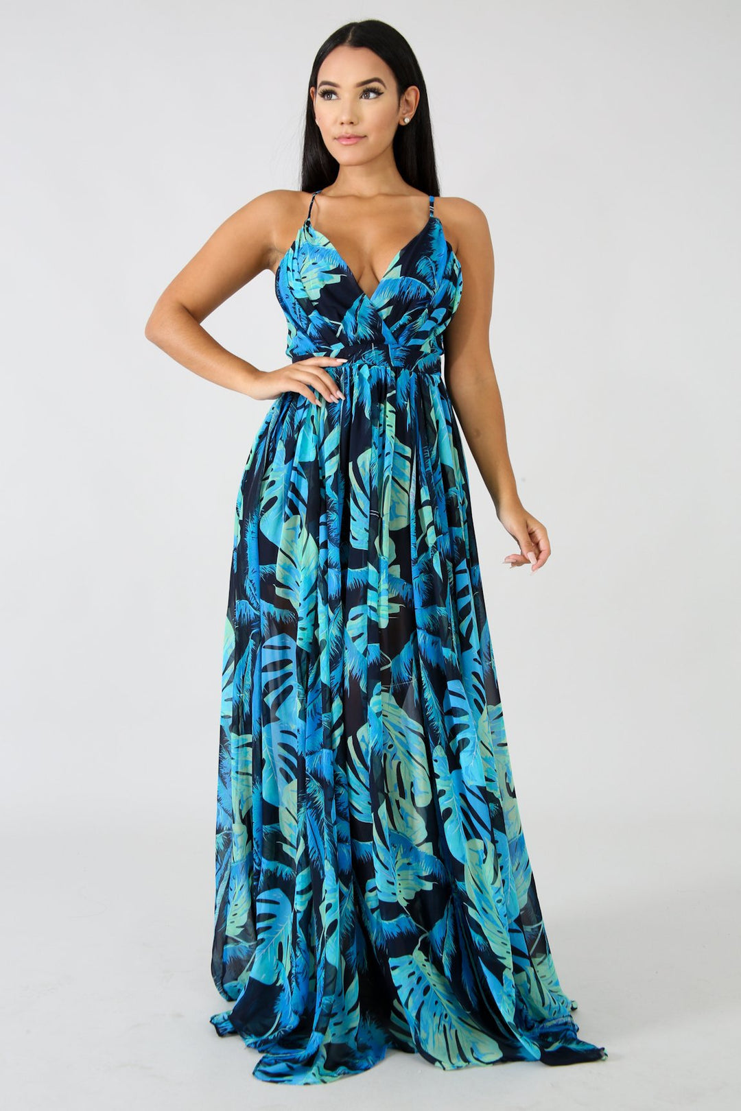 Stilla | Blomsterprint Plisseret Rygløs Slip Maxi Kjole