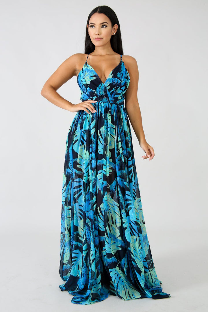 Stilla | Blomsterprint Plisseret Rygløs Slip Maxi Kjole