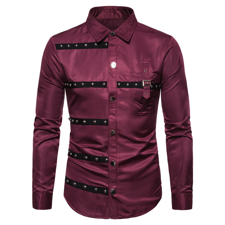 Herrer Edgy Studded Fashion Button-Up Skjorte Stilla