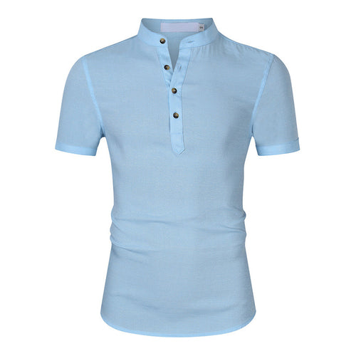 Herrer Kortærmet Henley-Shirt med moderne ståkrave og fin struktur Stilla