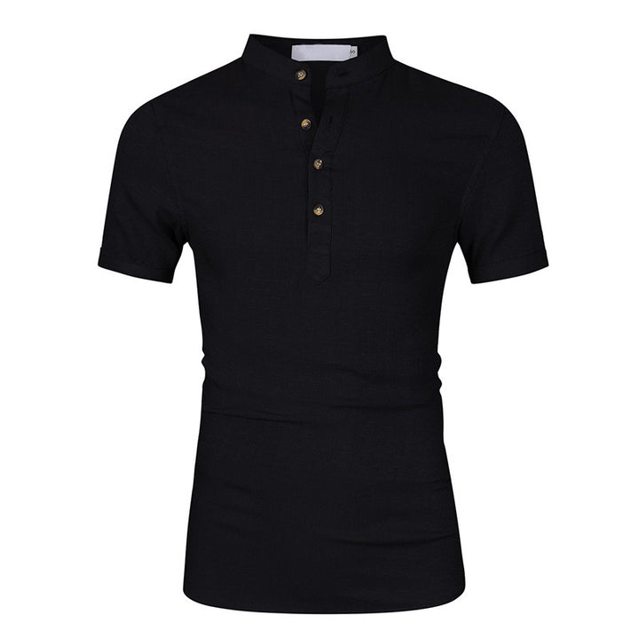 Herrer Kortærmet Henley-Shirt med moderne ståkrave og fin struktur Stilla
