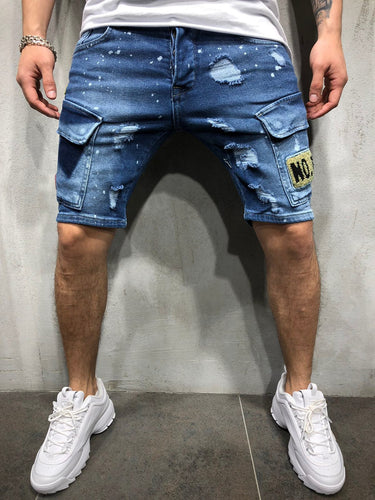 Herre korte Cargo-jeans med trendy huller og praktiske lommer Stilla
