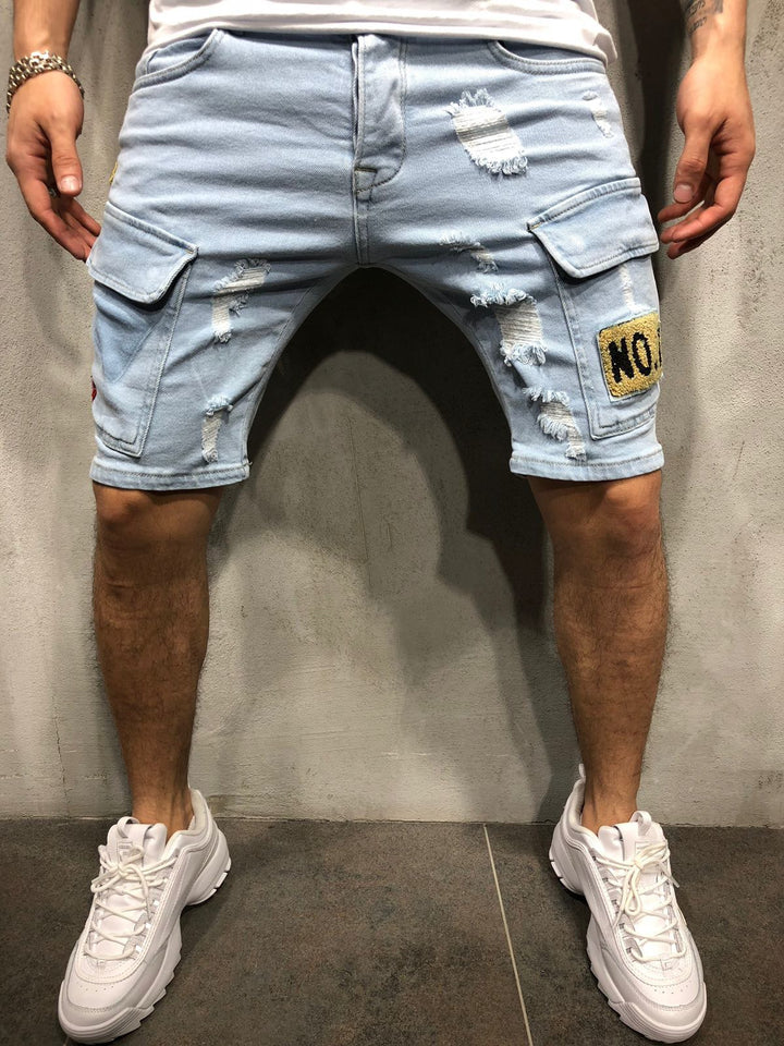 Herre korte Cargo-jeans med trendy huller og praktiske lommer Stilla
