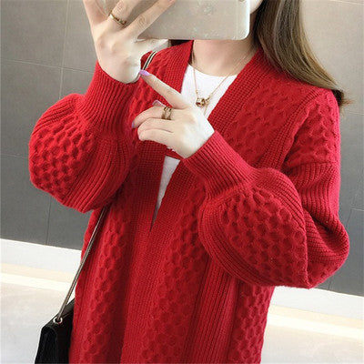Femme lang åben struktureret strik-cardigan Stilla
