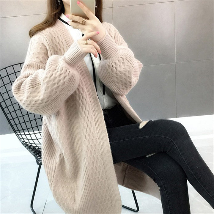 Femme lang åben struktureret strik-cardigan Stilla