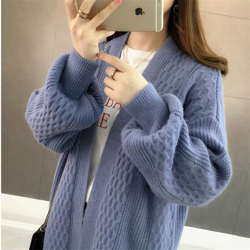 Femme lang åben struktureret strik-cardigan Stilla