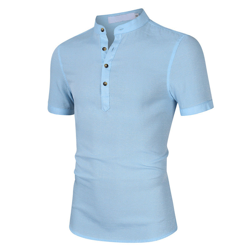 Herrer Kortærmet Henley-Shirt med moderne ståkrave og fin struktur Stilla