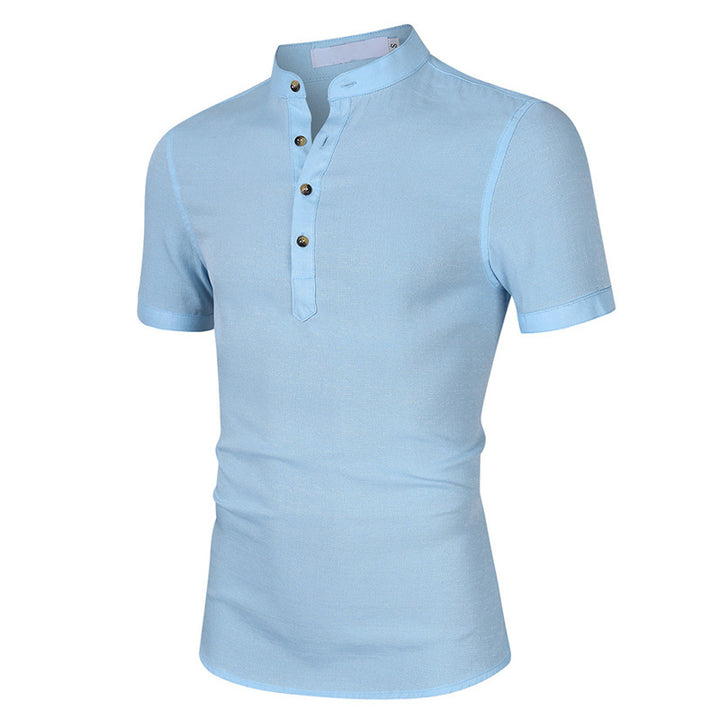 Herrer Kortærmet Henley-Shirt med moderne ståkrave og fin struktur Stilla