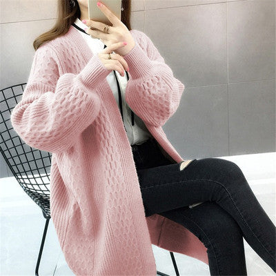 Femme lang åben struktureret strik-cardigan Stilla