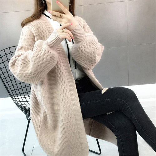 Femme lang åben struktureret strik-cardigan Stilla