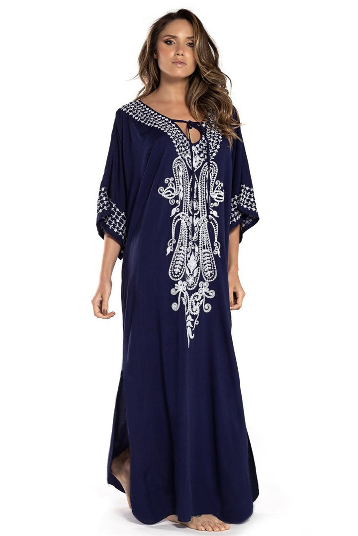 Dame Kaftan med kunstnerisk, detaljeret broderidesign og luftige ærmer Stilla