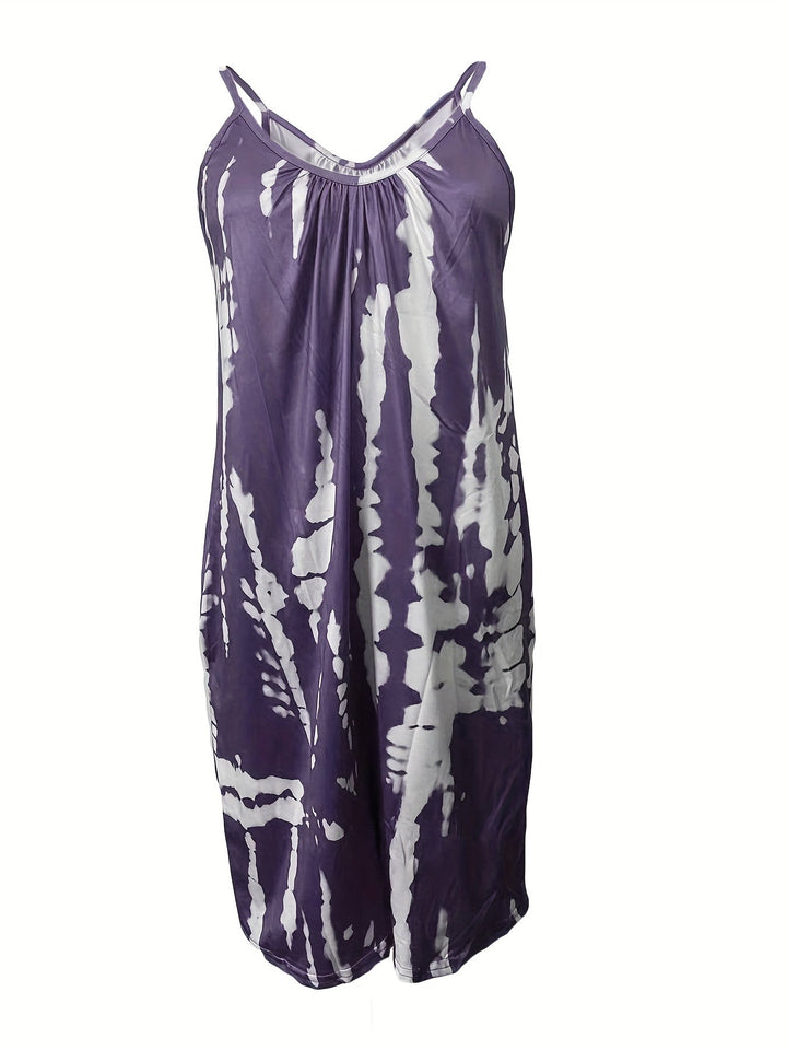 Stilla | Boho Blue Tie Dye Ærmeløs Romper Med Rund Hals