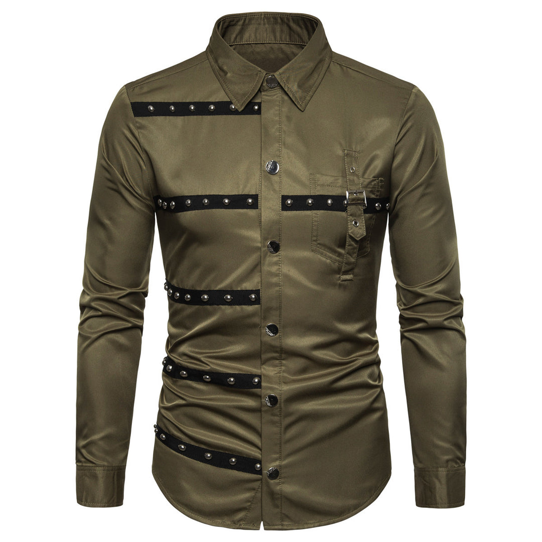 Herrer Edgy Studded Fashion Button-Up Skjorte Stilla