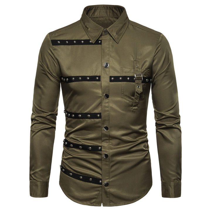 Herrer Edgy Studded Fashion Button-Up Skjorte Stilla
