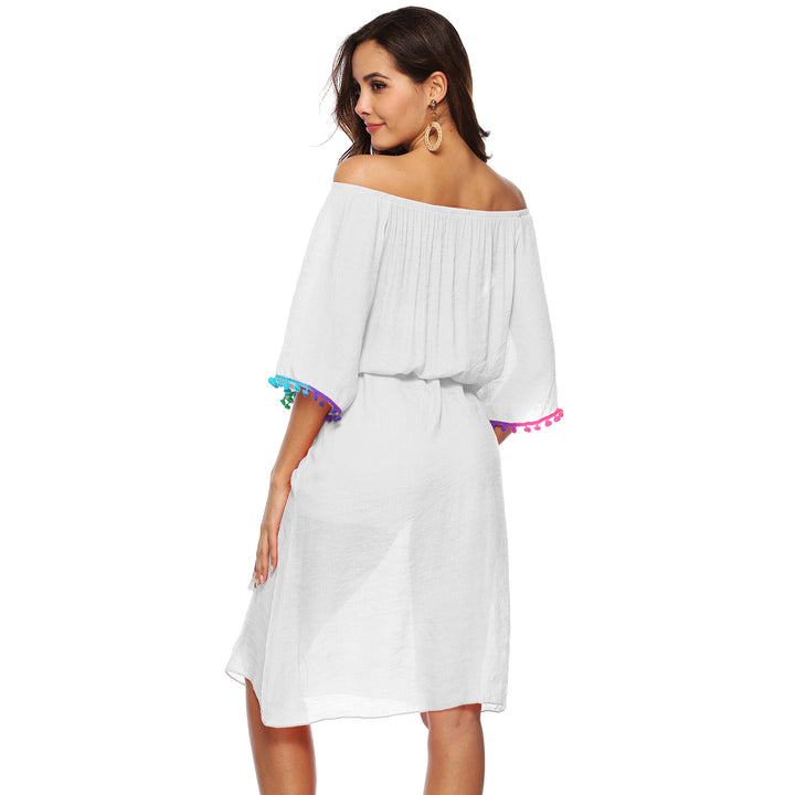 Dame Off-Shoulder Broderet Midi-Kjole Stilla