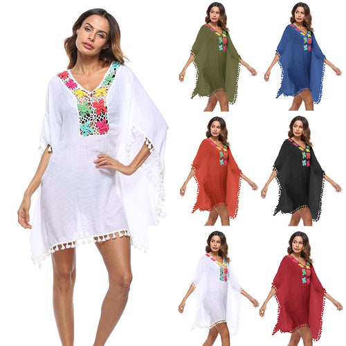 Dame Broderet Strandovertræk Kaftan Stilla