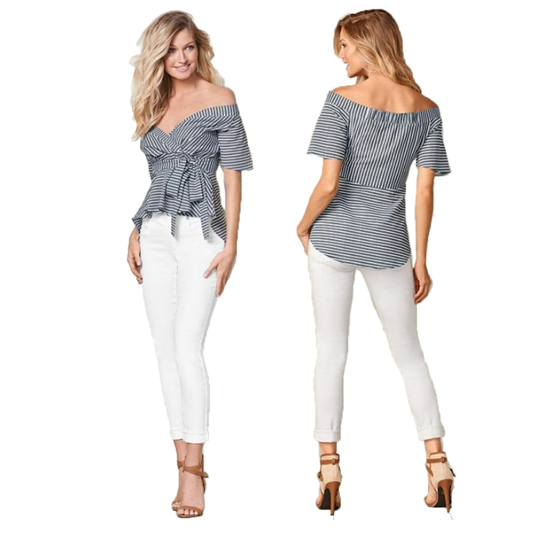 Dame Off-Shoulder Stribet Peplum Top Stilla