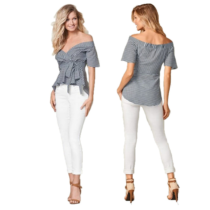 Dame Off-Shoulder Stribet Peplum Top Stilla
