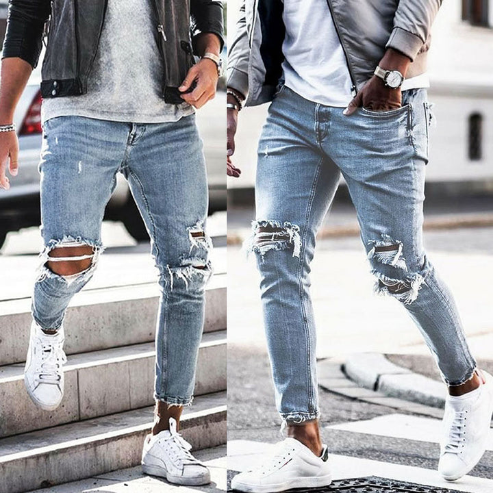 Herrer Revnet Denim Slim-Fit Jeans med modevask Stilla