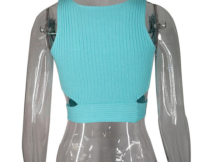 Dame Strikcrop-top med dyb rygudskæring og bred ribdesign Stilla