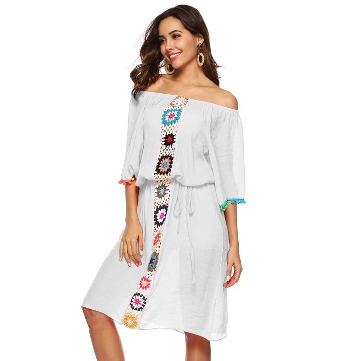 Dame Off-Shoulder Broderet Midi-Kjole Stilla