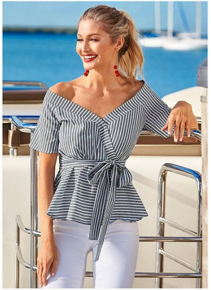 Dame Off-Shoulder Stribet Peplum Top Stilla