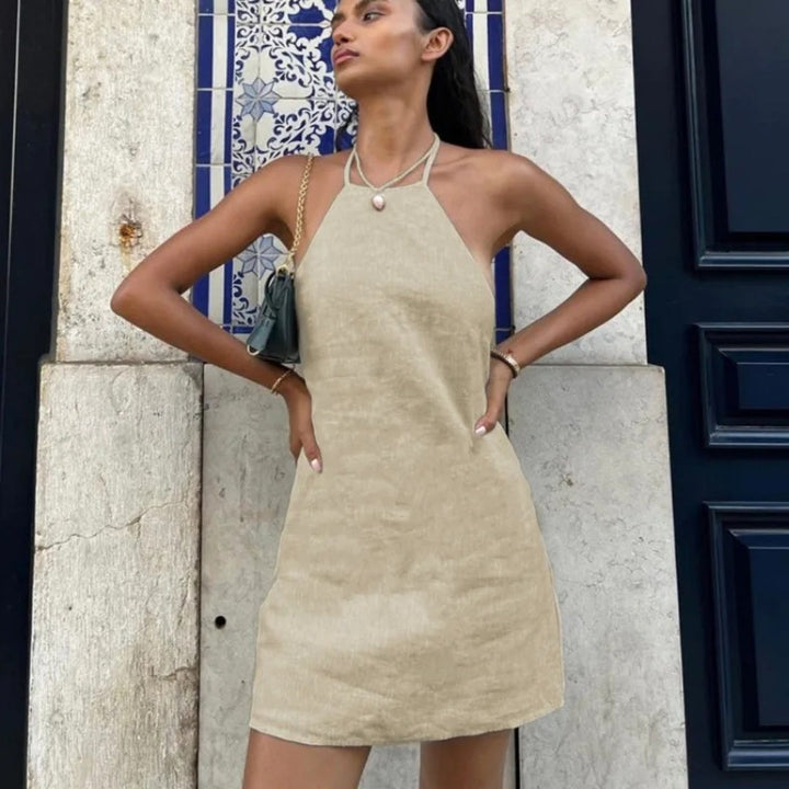 Stilla | Kvinders Linned Halterneck Mini Sommerkjole