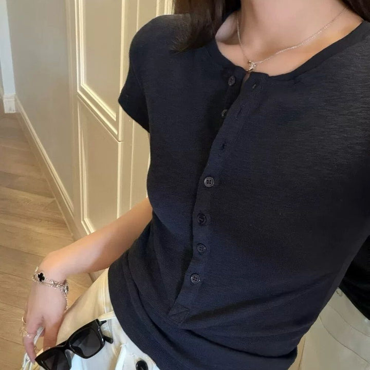 Damer Kortærmet T-shirt med knappeliste Slim Fit