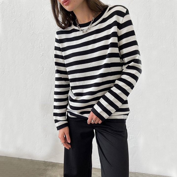 Stilla | Stribet Skjortebluse Med Ribkrave