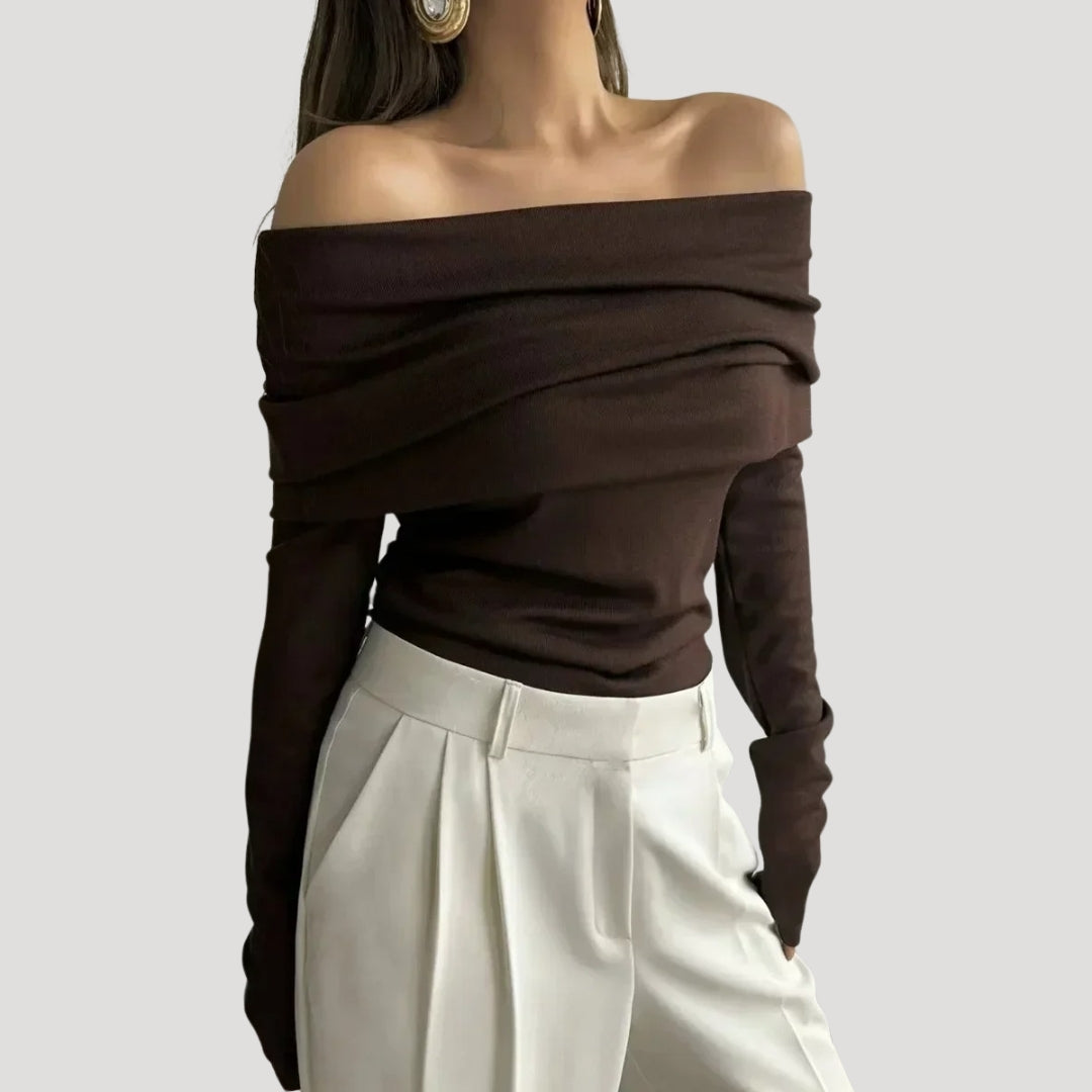 Stilla | Off Shoulder Draperet Langærmet Top