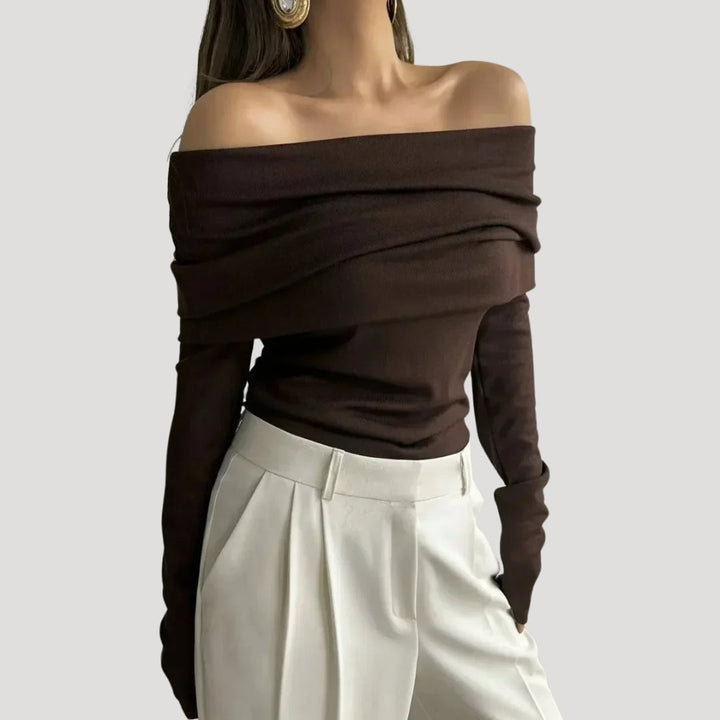 Stilla | Off Shoulder Draperet Langærmet Top