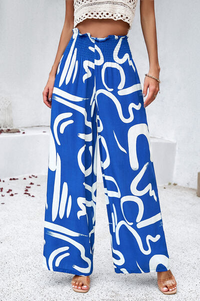 Stilla | Vidde Printet Bukser Med Smocks og Lommer