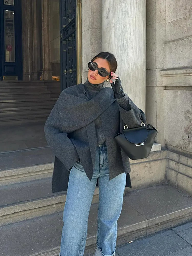 Stilla | Elegant Uld Trenchcoat Med Tørklæde Sæt